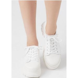 White Lace Up Lug Sole Platform Sneakers